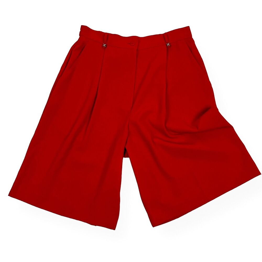 Vintage Lana Lee Shorts High Waist Cullotes Red Pleated Front 80s 90s Classic